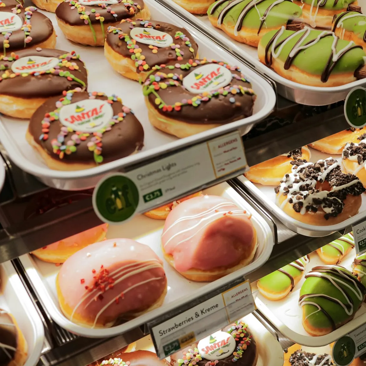 Donut display case at the shop